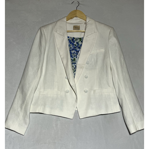 Elie Tahari Blazer Double Breasted Womens 8 White Linen Blend Open Career Office - Picture 1 of 15